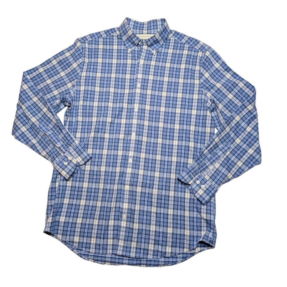 Holderness & Bourne Andrews Shirt Men's XL Blue Plaid Tailored Fit Stretch Golf